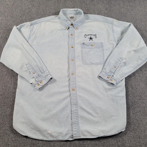 Vtg Dallas Cowboys Denim Shirt Mens 2XL Lee Sport+Nutmeg Mills NFL Football 90s - Picture 1 of 10
